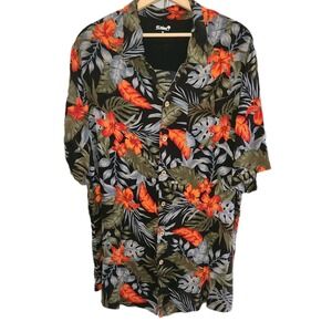 KS Island Hawaiian Shirt Mens 2XL TALL  Black & Red vacation resort beach cruise